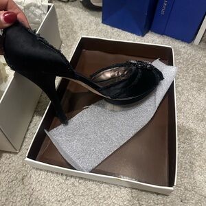 BCBGMaxAzria Black Satin Heels with Embellishment